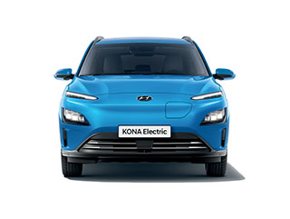 Vue avant du nouveau Hyundai KONA Electric arborant un design plus épuré et plus élancé.
