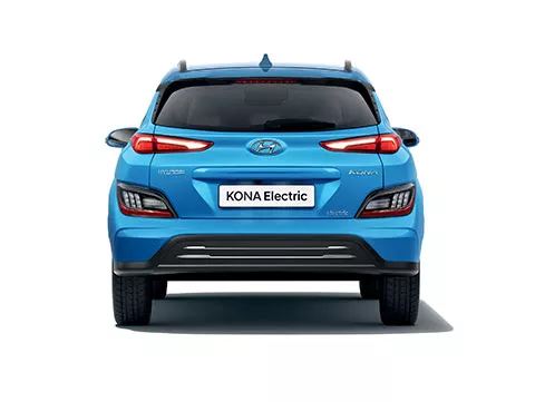 Vue arrière du nouveau Hyundai KONA Electric avec son bouclier arrière et son sabot de protection.