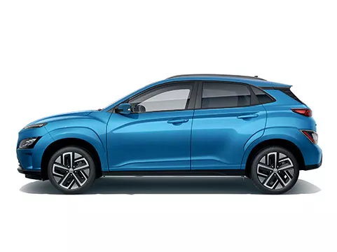 Vue latérale de la silhouette sportive du nouveau SUV compact Hyundai KONA Electric.